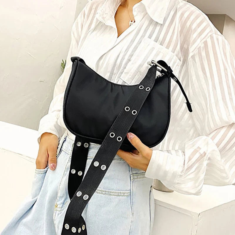 BBB8 Damen Schultertasche schwarz Nylon Handtasche